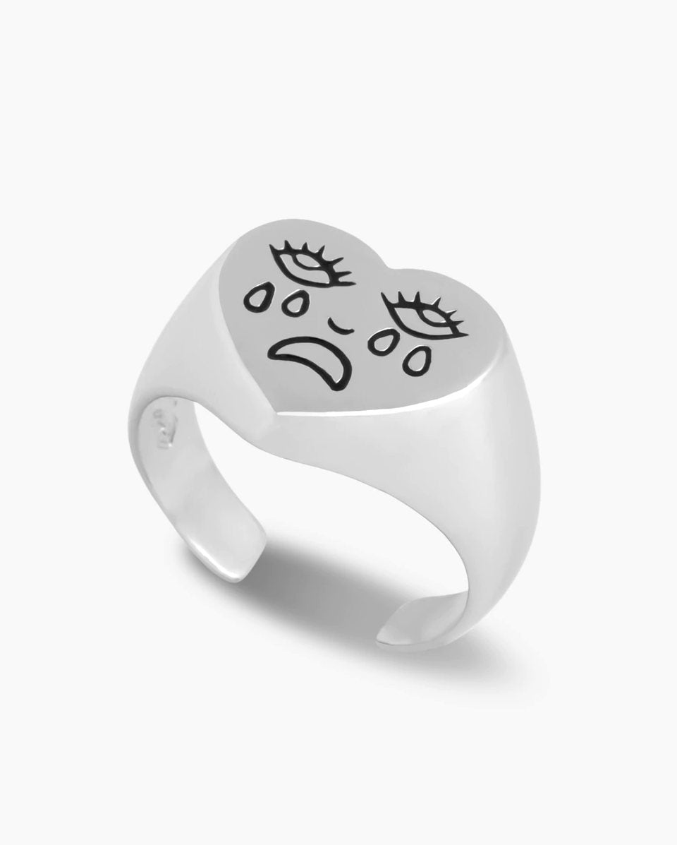 Velmont Heart Signet Ring with Crying Face, product photo